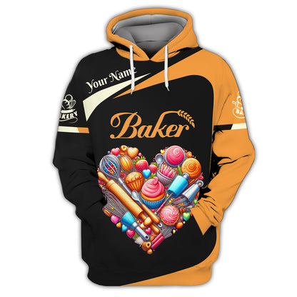 Zipper Hoodie Heart With Baking Tools 3D Shirt Bakery Custom T-Shirts Gif For Baker