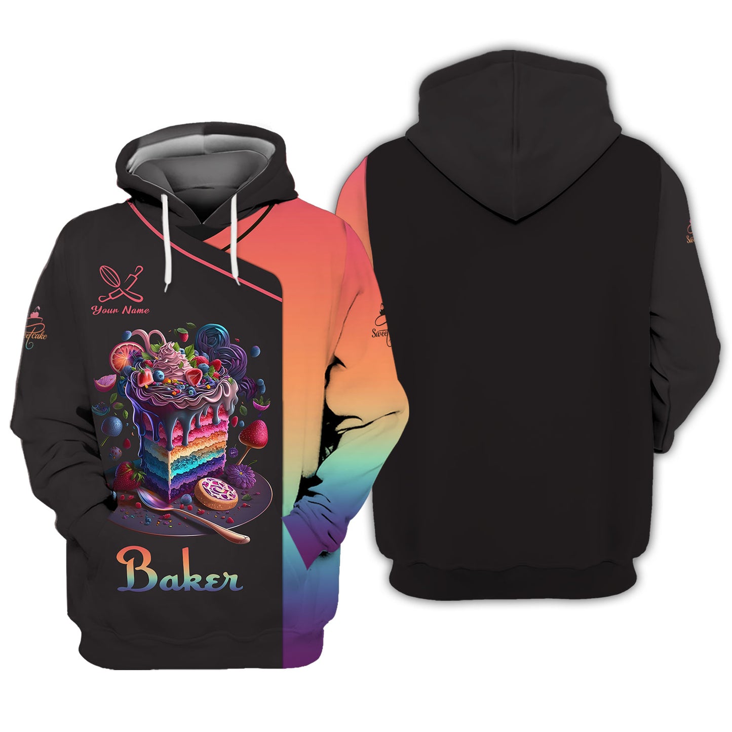 Zipper Hoodie Sweet Cake Colorful Custom T-Shirts Bakery 3D Shirt Gif For Baker