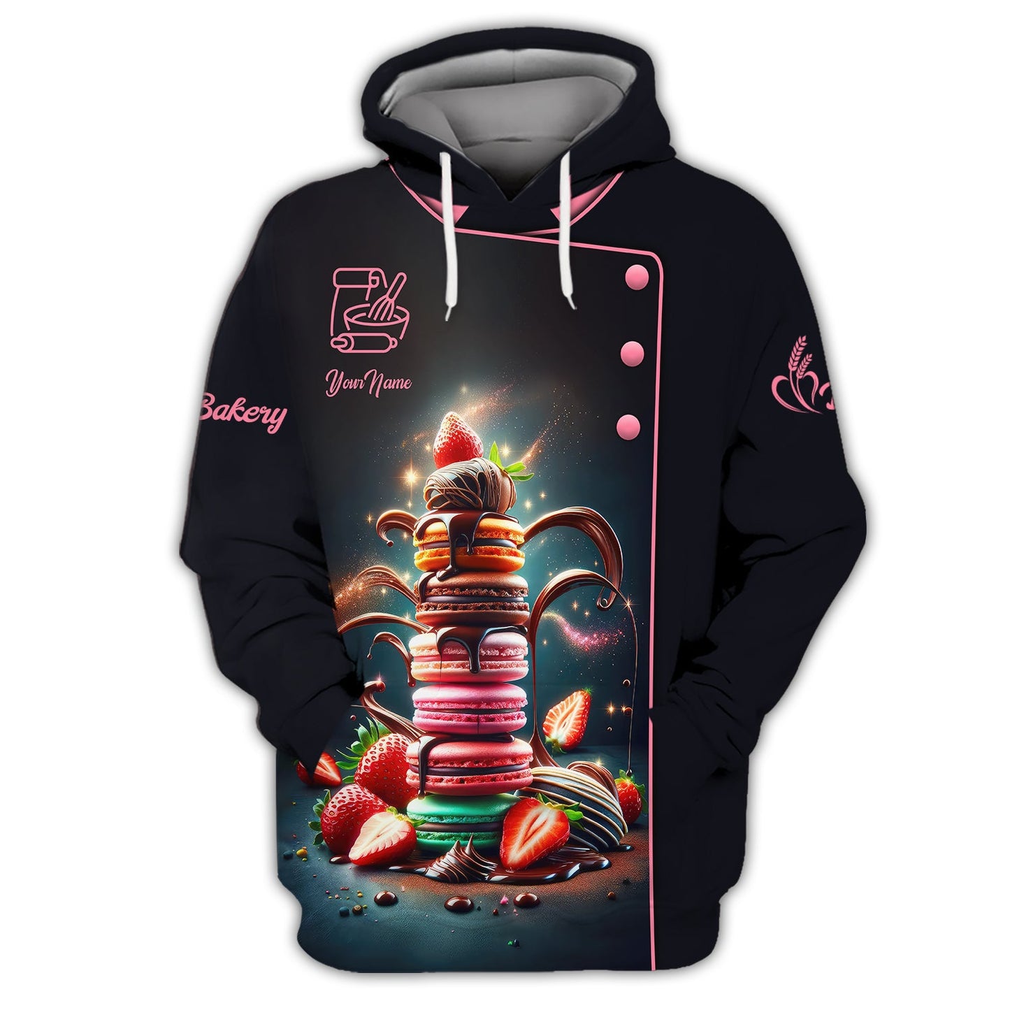 Zipper Hoodie Bakery Custom Name T-Shirts Macarons Colorful 3D Shirts Gif For Baker