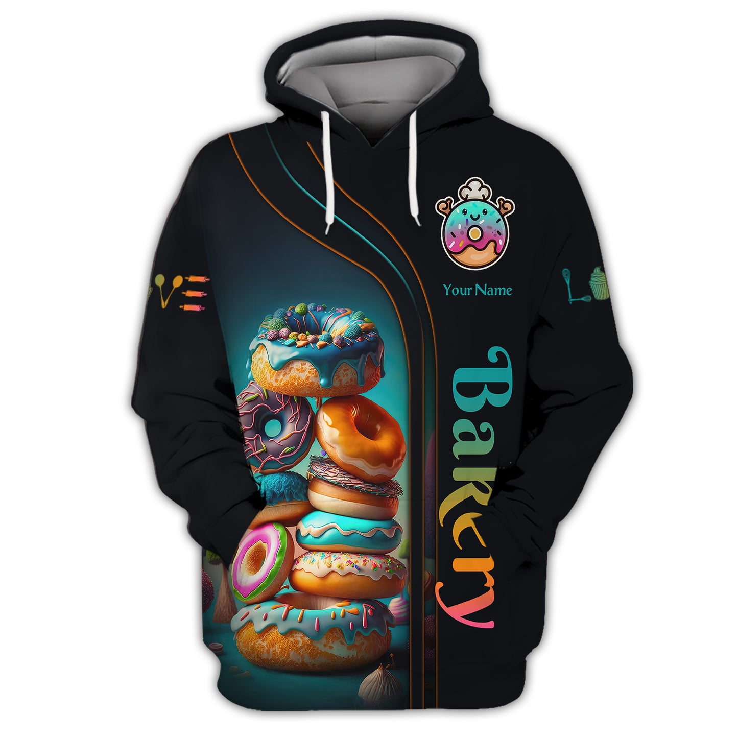 Bakery Custom T-Shirts, Gif For Baker, Donut Colorfull 3D Shirt