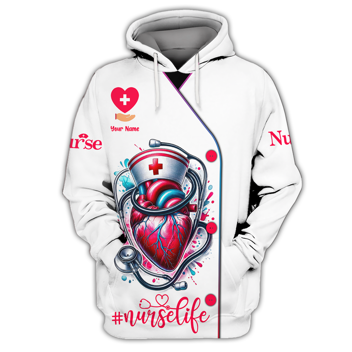 Nurse Life Custom T-Shirts Heart And Stethoscope 3D Shirt