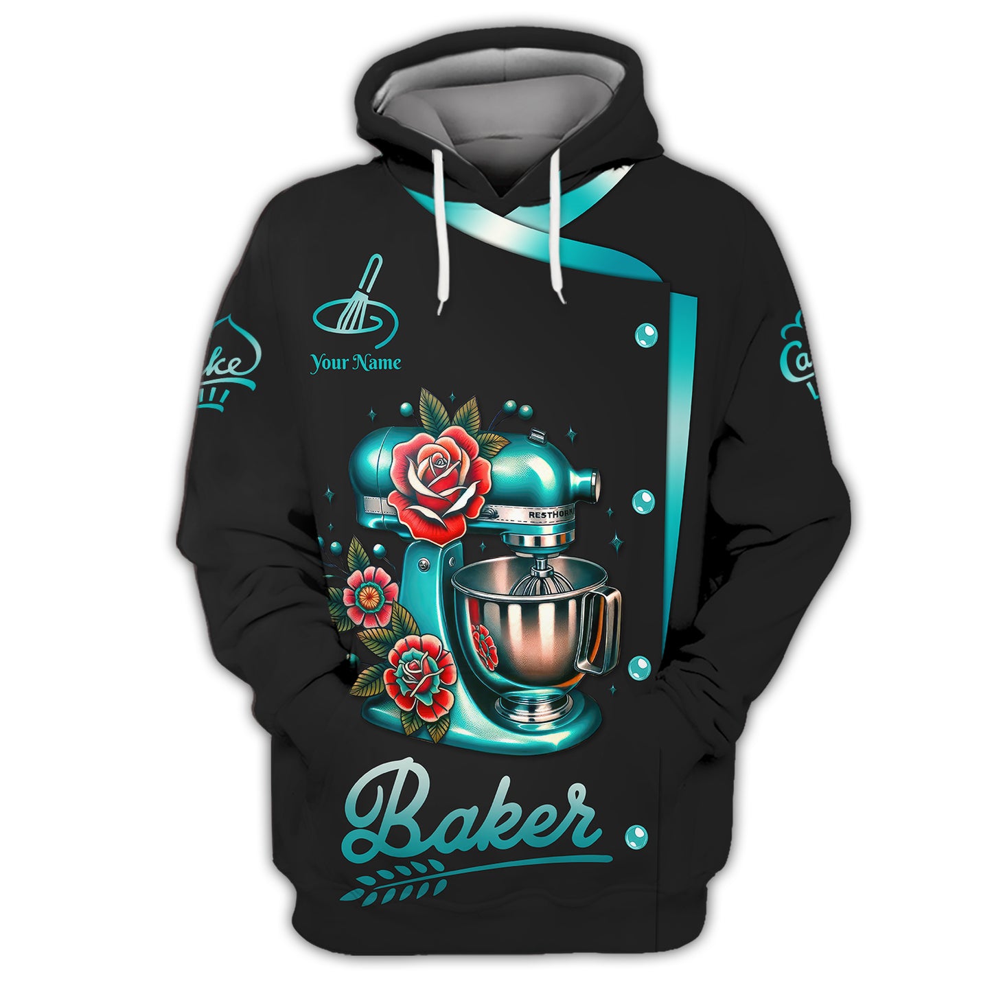 Cake Dough Kneading Machine With Roses 3D Shirt Baker Custom T-Shirts, Gif For Bakery