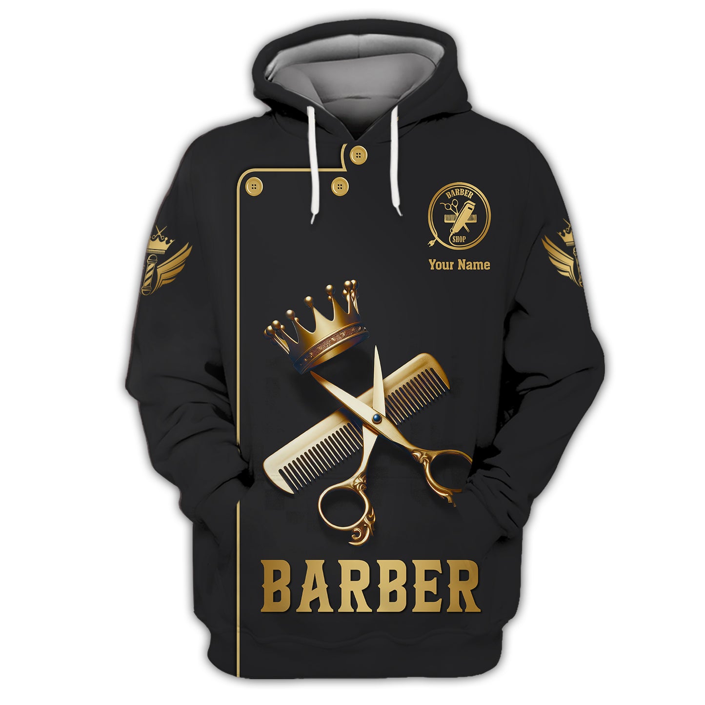 Golden Scissors And Comb With Crown 3D Shirt Barber Custom T-Shirts