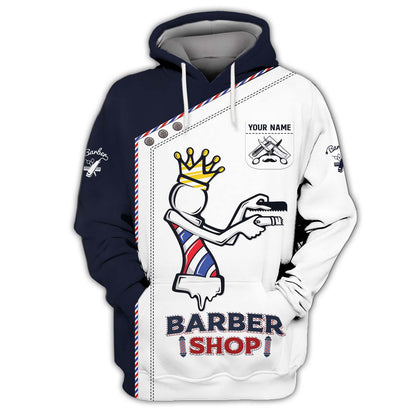 Zipper Hoodie Crowned Barbershop Lamp 3D Shirt Barber Custom T-Shirts