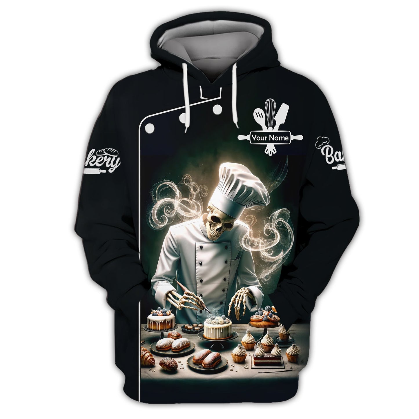 Ziper Hoodie Baker Skull Custom T-Shirts Bakery 3D Shirt