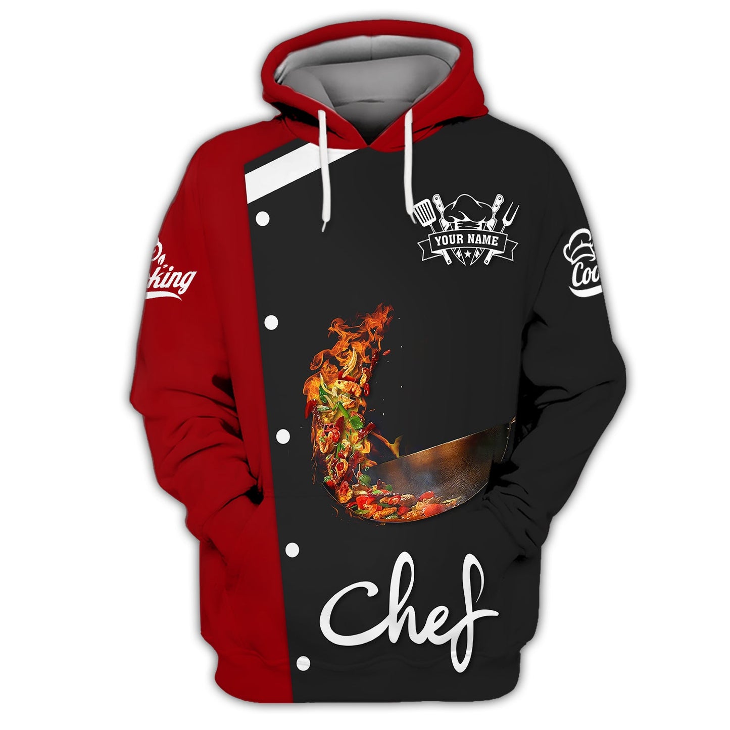 Zipper Hoodie Food Is Being Tossed With Fire 3D Shirts Cooking Chef Custom T-Shirts, Hoodie