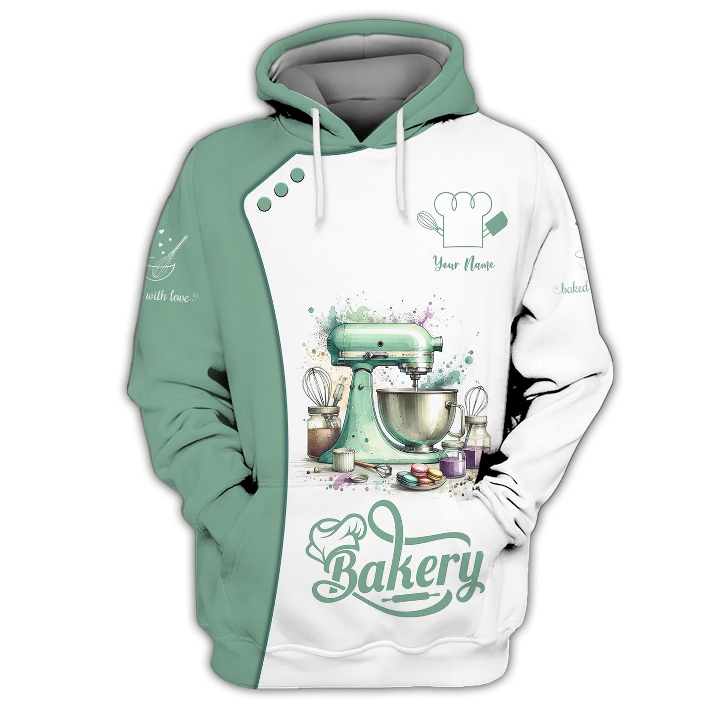 Zipper Hoodie Watercolor Baker Tools 3D Shirts Bakery Custom T-Shirts