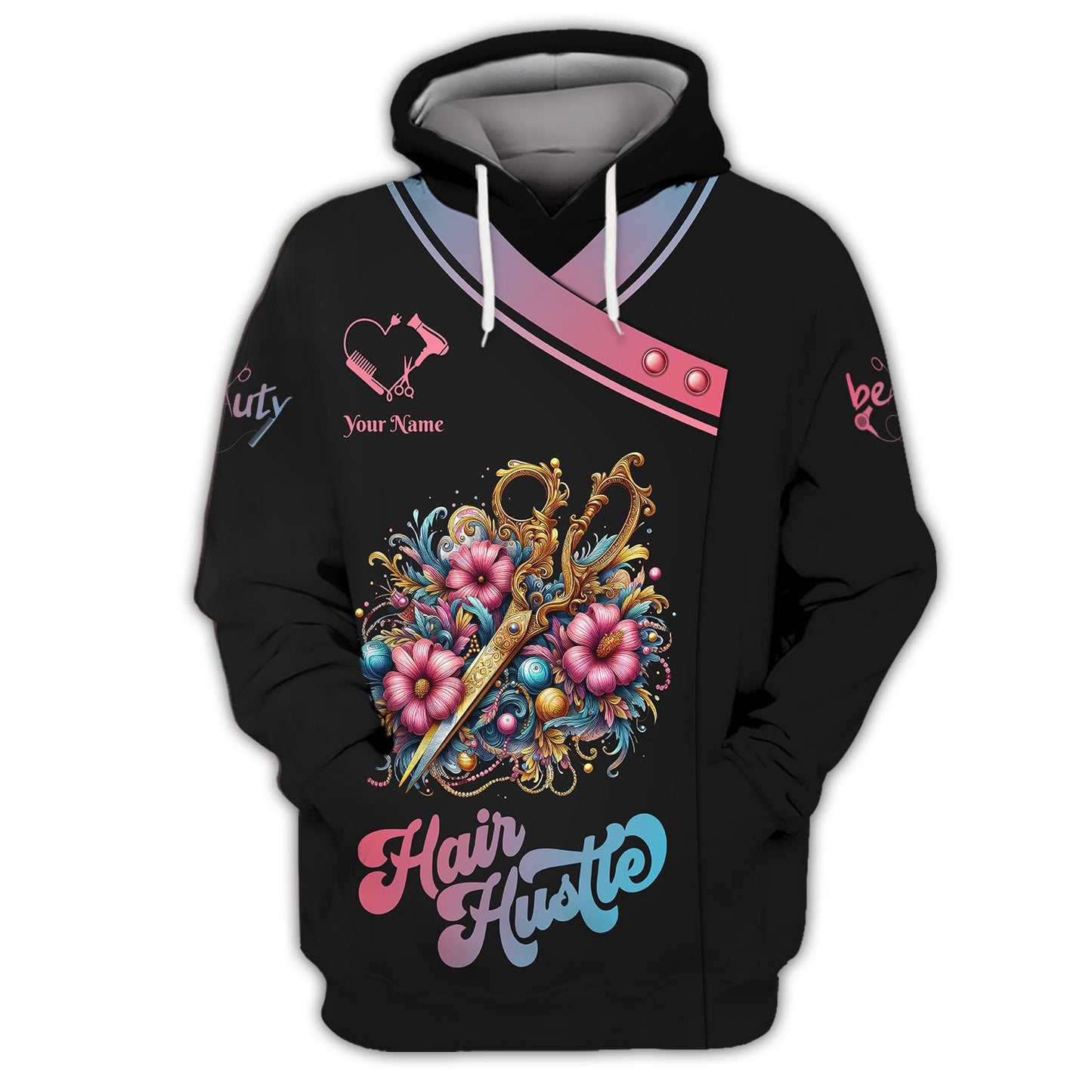 Zipper Hoodie Colorful Hairdresser Tools With Flowers 3D Shirts Hair Stylist Custom T-Shirts