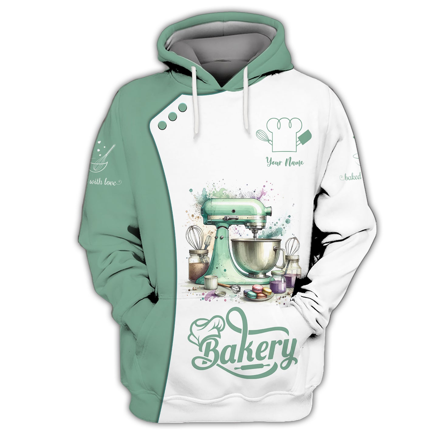 Watercolor Baker Tools 3D Shirts Bakery Custom T-Shirts