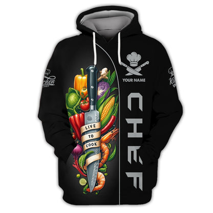 Zipper Hoodie Chef Knife And Vegetables 3D Shirt Knives Cooking Chef Custom T-Shirts