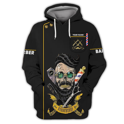 Zipper Hoodie Barber Skull Tattoo Retro 3D Shirt Barbershop Custom T-Shirts