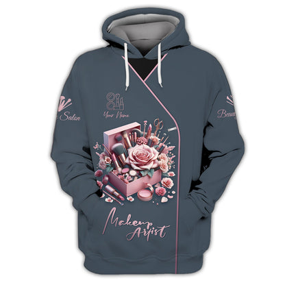 Zipper Hoodie Beauty Rose Custom T-Shirts Artistic Makeup Kit 3D Shirt