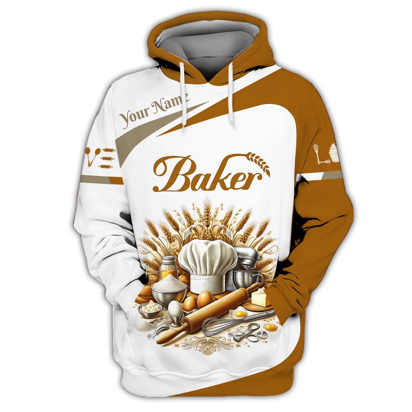 Zipper Hoodie Traditional Baking Tools 3D Shirt Gif For Baker, Bakery Custom T-Shirts