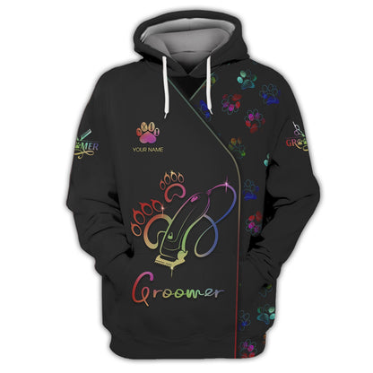 Zipper Hoodie Grooming And Pet Care Rainbow Symbol 3D Shirt Groomer Custom T-Shirts