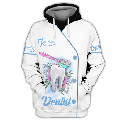 Zipper Hoodie Dental Art Tooth Model With Toothpaste Brush 3D Shirt Dentist Custom T-Shirts