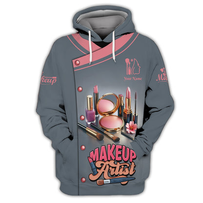 Zipper Hoodie Glamorous Makeup Essentials Lipstick Eyeshadow 3D Shirt Makeup Artist Custom T-Shirts