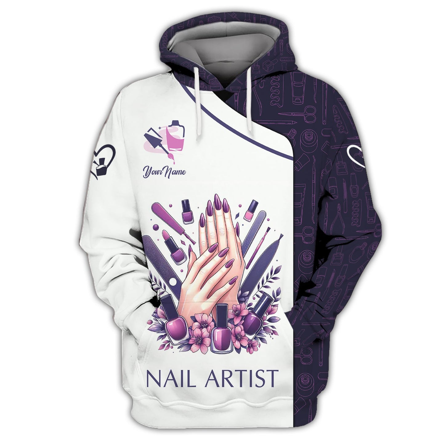 Zipper Hoodie Nails Manicure Salon Custom T-Shirts Naild Artist 3D Shirts