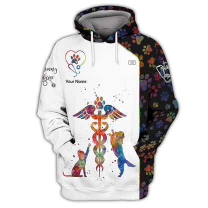 Zipper Hoodie Veterinary Caduceus Art Watercolor 3D Shirts Vet Custom T-Shirts