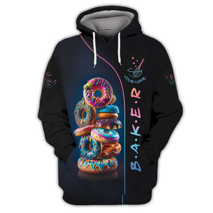 Zipper Hoodie  Stack Of Colorful Donuts 3D Shirt Pastry Maker Custom T-Shirts Gif For Baker