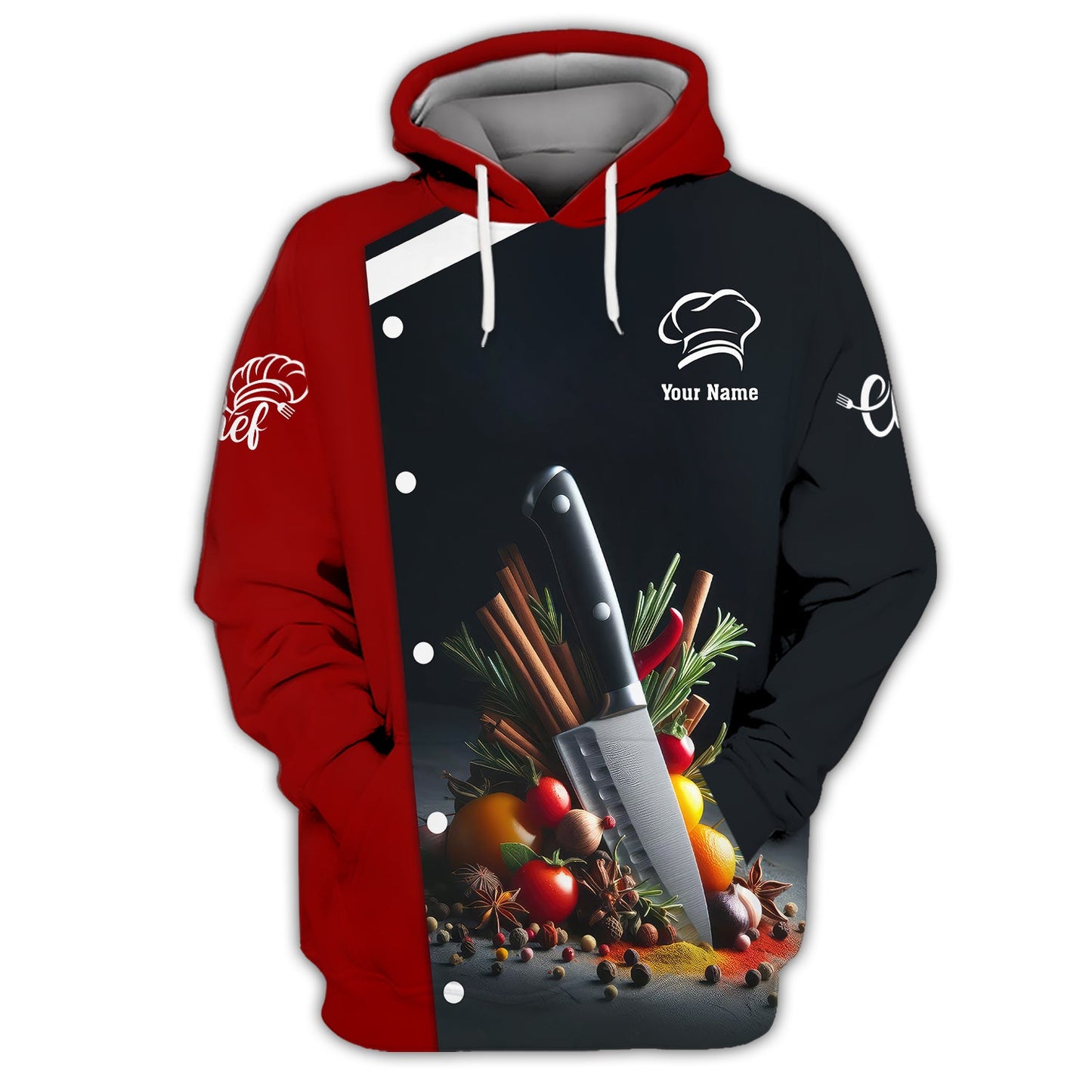 Zipper Hoodie Kitchen Knives 3D Shirts Knife Cooking Chef Custom T-Shirts, Hoodie