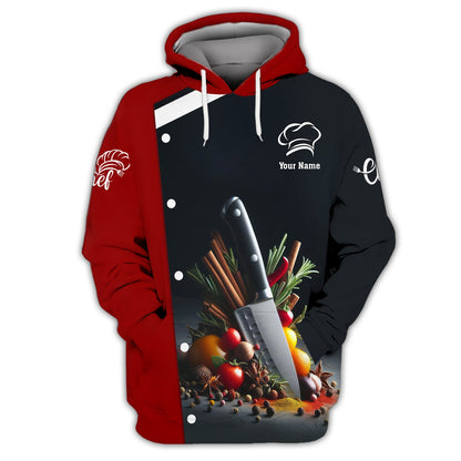 Zipper Hoodie Kitchen Knives 3D Shirts Knife Cooking Chef Custom T-Shirts, Hoodie