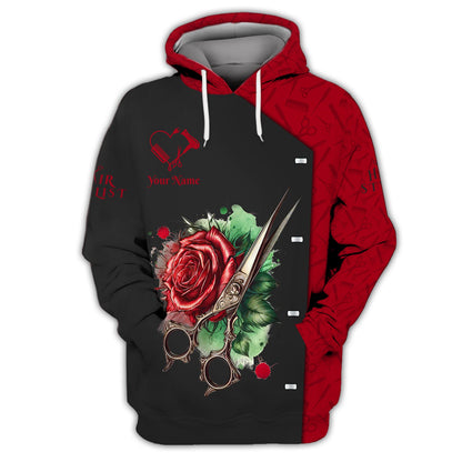 Zipper Hoodie Scissors And Rose Tattoo 3D Shirts Hair Stylist Custom T-Shirts