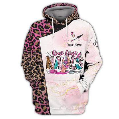 Zipper Hoodie Leopard Nails Art Boutique 3D Shirts Nail Artist Custom T-Shirts