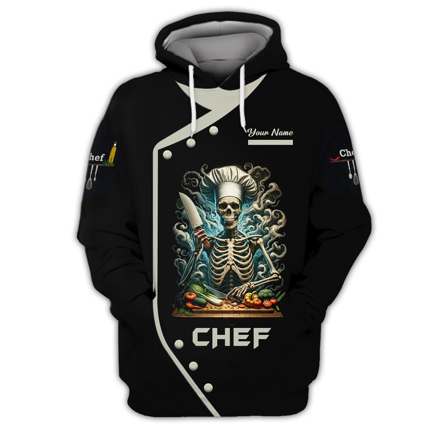 Zipper Hoodie Chef Cooking Custom T-Shirts Chef Skeleton 3D Shirt