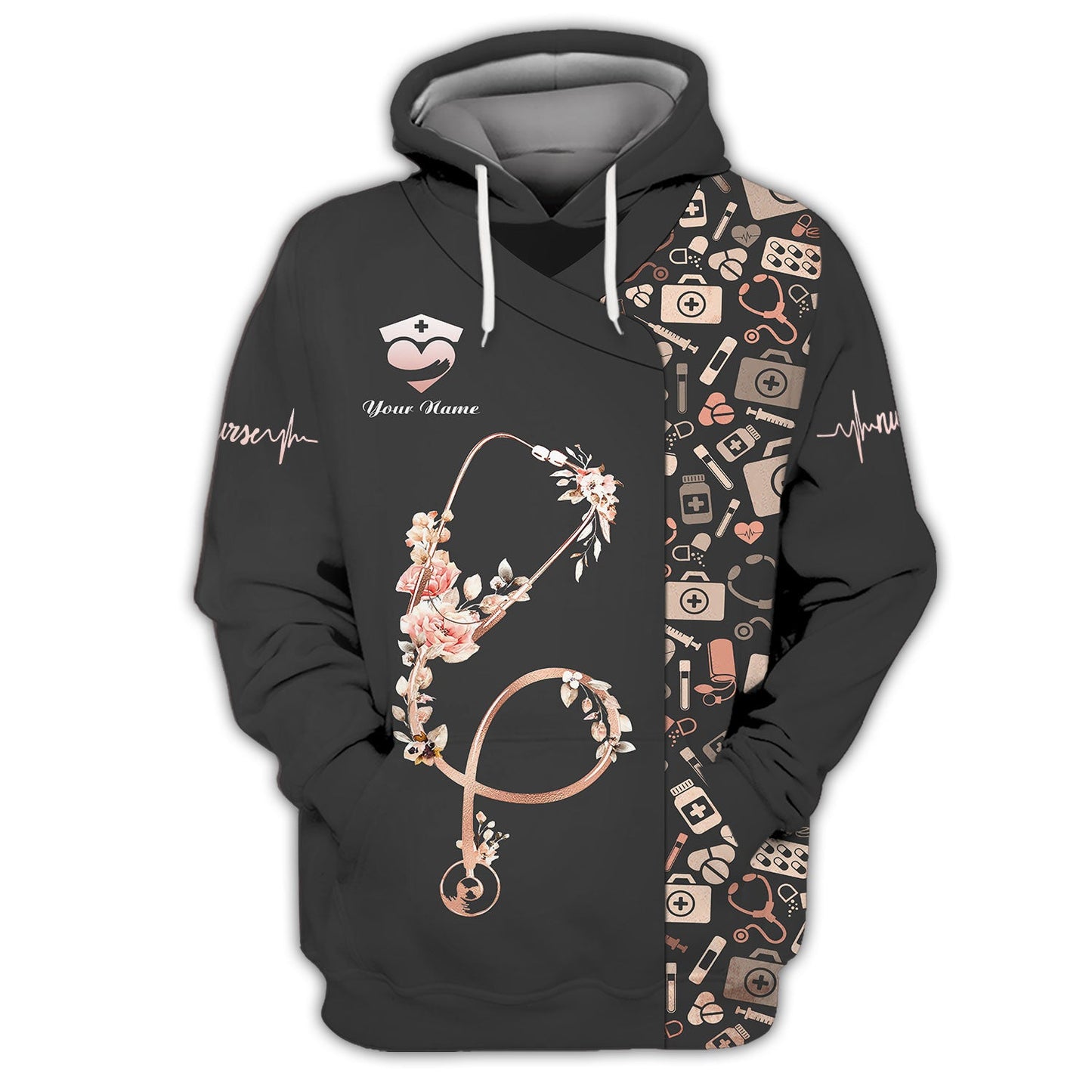 Hoodie Stethoscope With Flowers 3D Shirt Nurse Custom T-Shirts Zipper Hoodie