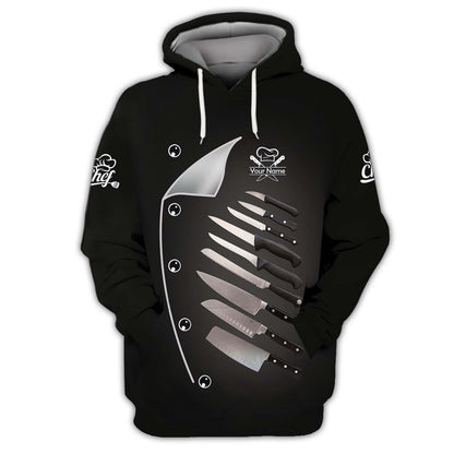 Zipper Hoodie Kitchen Knives Set 3D Shirts Knife Chef Custom T-Shirts