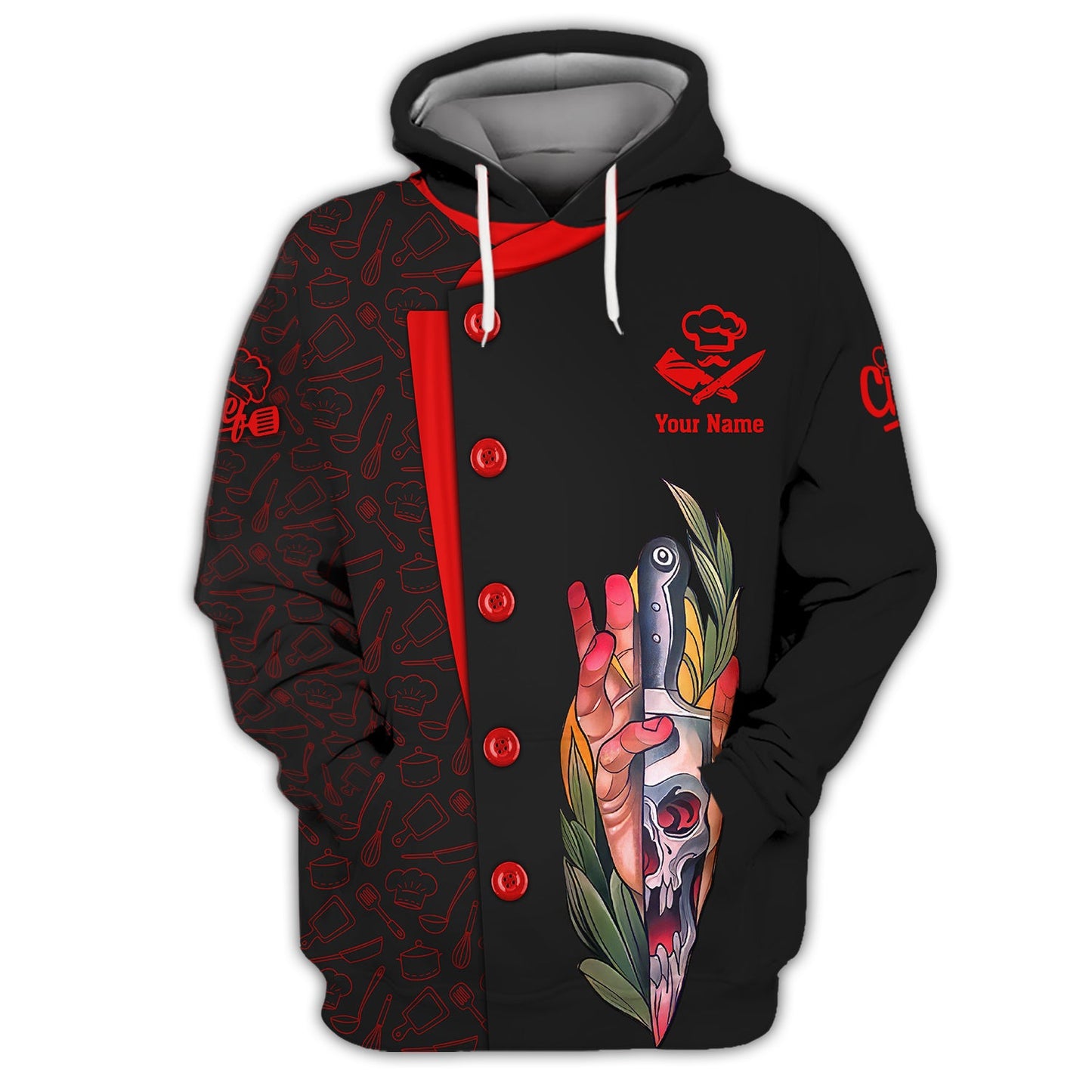 Zipoper Hoodie Skull Knives Chef Tattoo 3D Shirt Knife Cooking Chef Custom T-Shirts