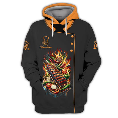 Zipper Hoodie Beautiful Plate Of Grilled Pork Ribs 3D Shirt Chef Cooking Custom T-Shirts