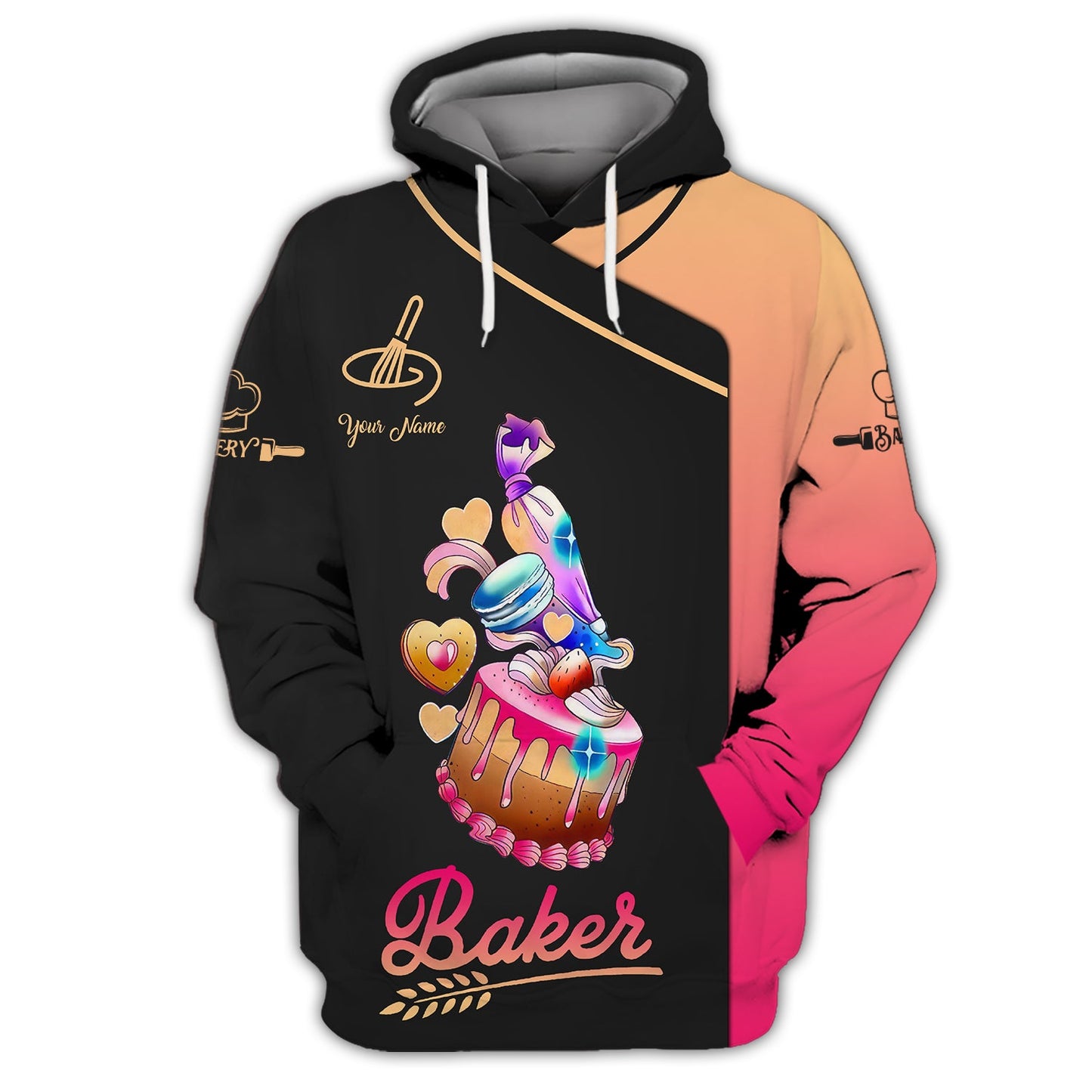 Zipper Hoodie Colorful Sweet Cake 3D Shirts Bakery Custom T-Shirts Gif For Baker