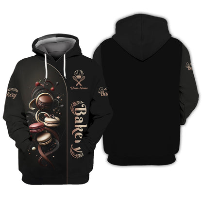 Zipper Hoodie Macarons Chocolate Custom T-Shirts Bakery 3D Shirt Gif For Baker