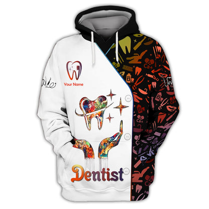 Zipper Hoodie Tooth Art Dental Colorful 3D Shirt Dentistry Custom T-Shirts Gif For Dentist