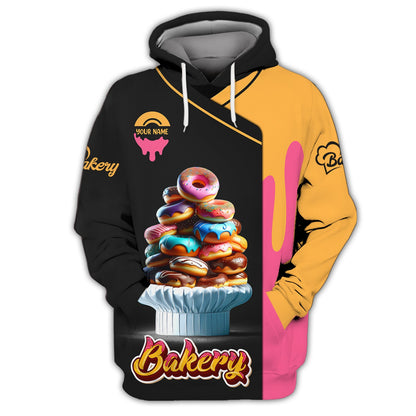 Zipper Hoodie Bakery Sweet Cake Custom T-Shirts Gif For Baker Colorful Delicious Donuts 3D Shirt