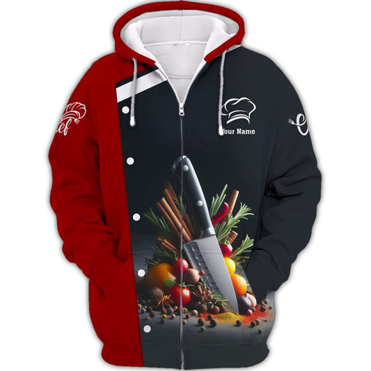 Zipper Hoodie Kitchen Knives 3D Shirts Knife Cooking Chef Custom T-Shirts, Hoodie