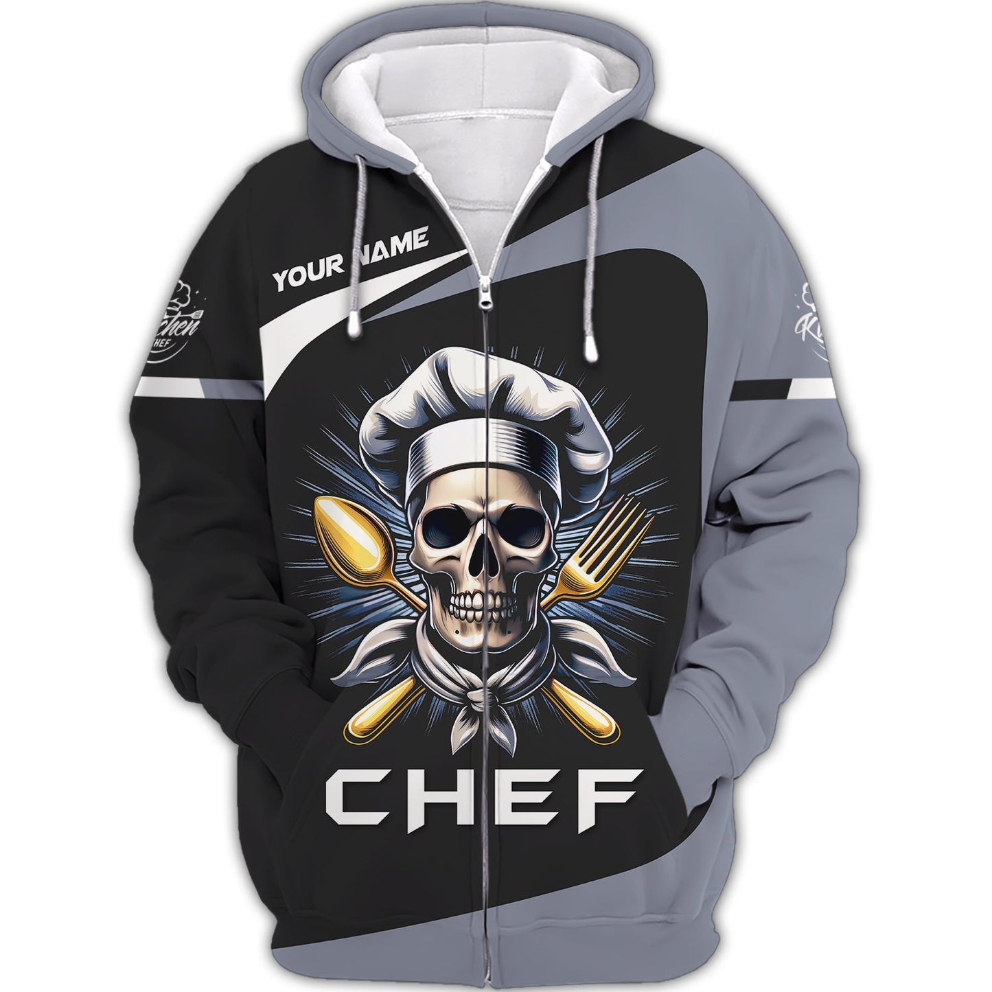 Zipper Hoodie Personalized Custom T-Shirt Skull Chef 3D Shirt Gif For Cooking Chef