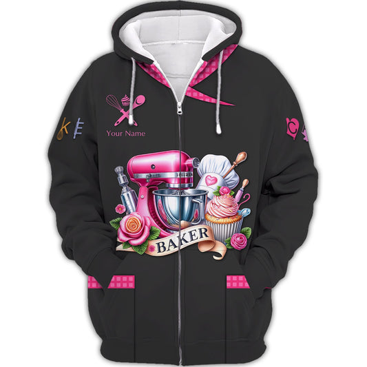 Zipper Hoodie Baker Tools Colorful 3D Shirt Bakery Custom T-Shirts