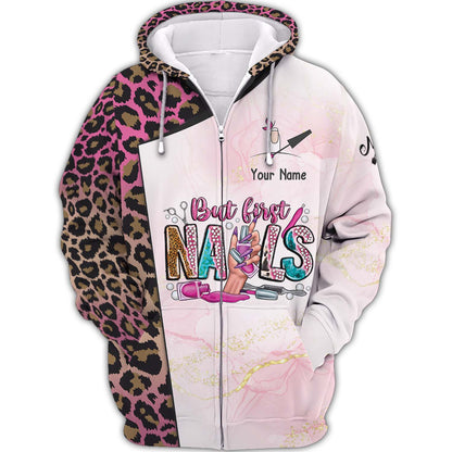 Zipper Hoodie Leopard Nails Art Boutique 3D Shirts Nail Artist Custom T-Shirts