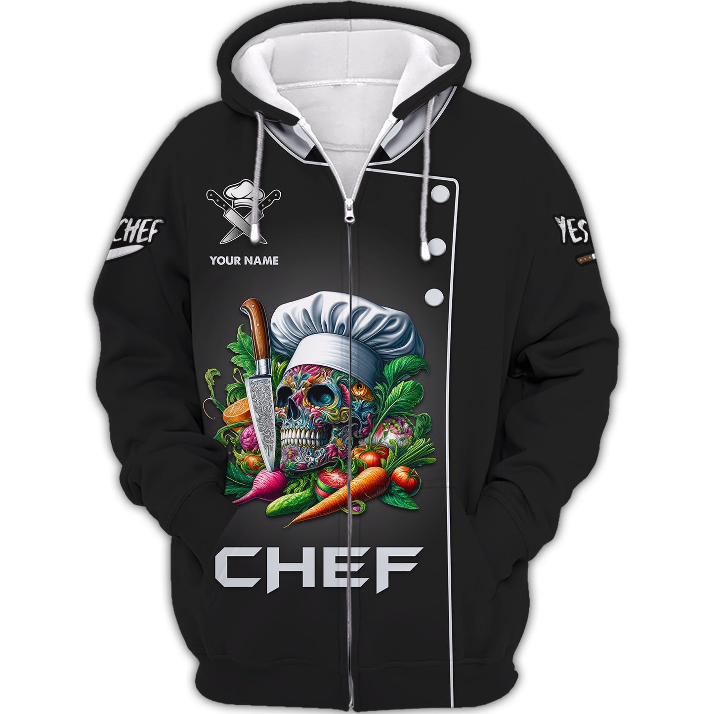 Zipper Hoodie Chef Cooking 3D Shirt Skull Chef Kitchen Custom T-Shirts Gif For Chef