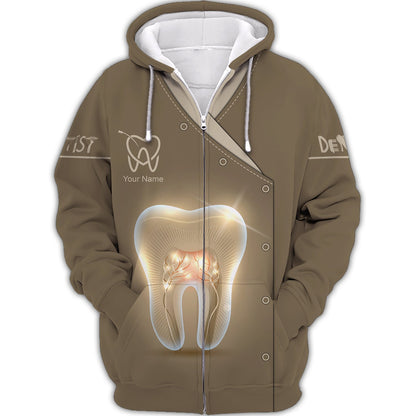 Zipper Hoodie The Tooth Surface Glows 3D Shirts Gif For Dental, Cosmetic dentistry Custom T-Shirts