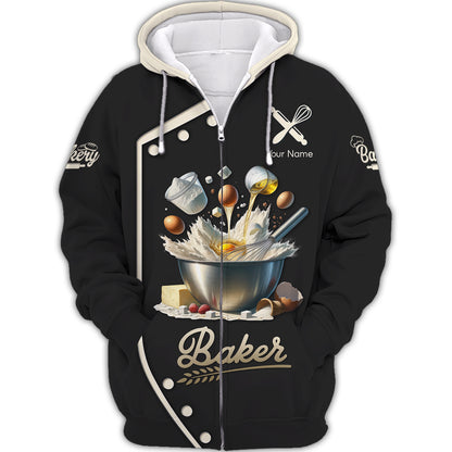 Zipper Hoodie Unisex Baking Tools Custom T-Shirts Bakery 3D Shirt Gif For Baker