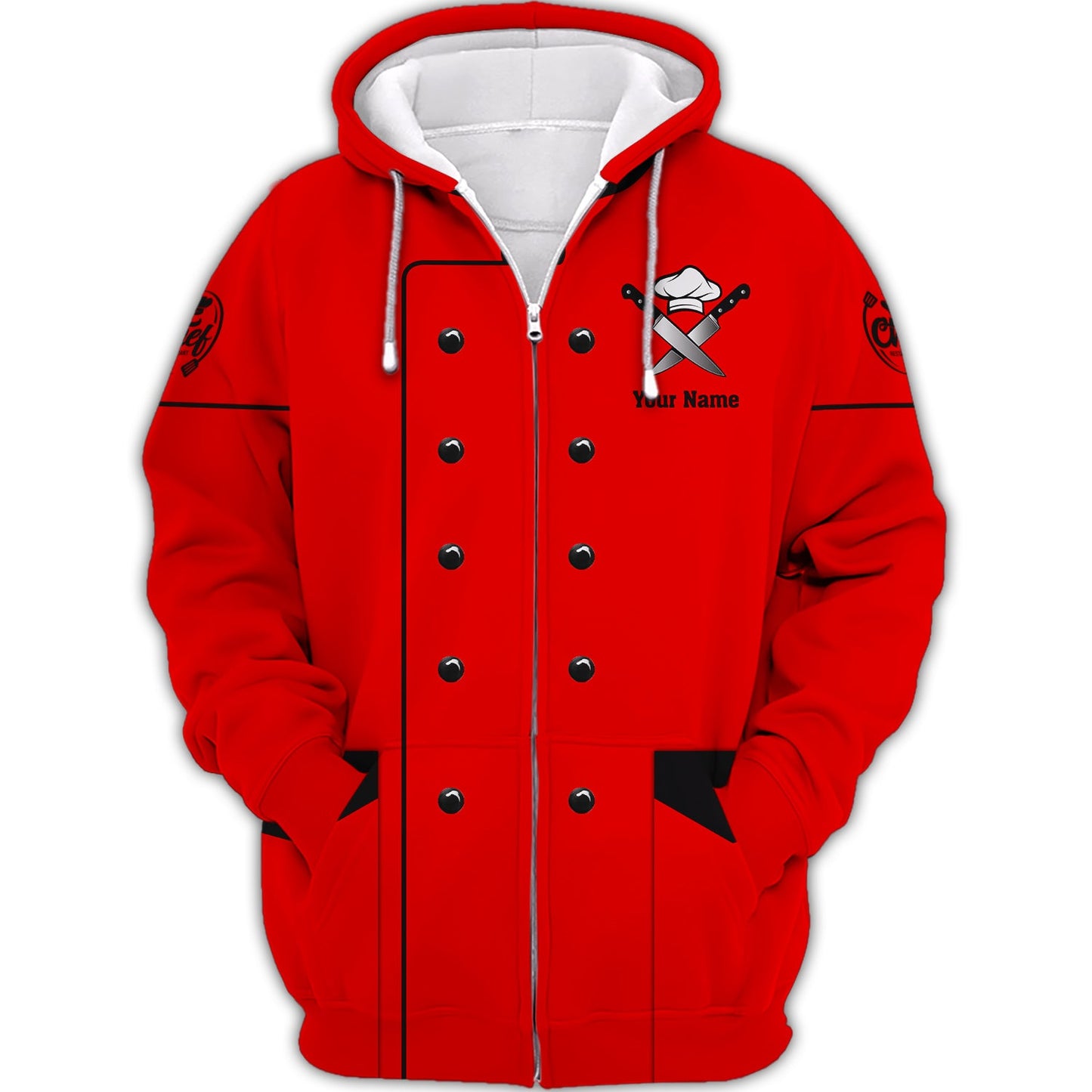 Zipper Hoodie Chef Uniform Custom T-Shirts Red Cooking Chef Custom T-Shirts