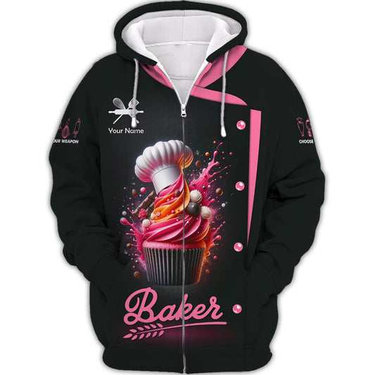 Zipper Hoodie Personalized Custom T-Shirt Cupcake 3D Shirts Gif For Baker