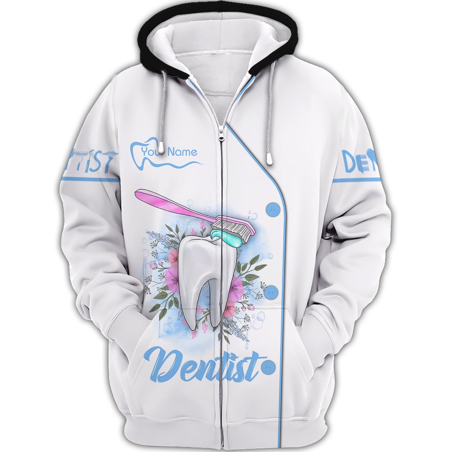 Zipper Hoodie Dental Art Tooth Model With Toothpaste Brush 3D Shirt Dentist Custom T-Shirts