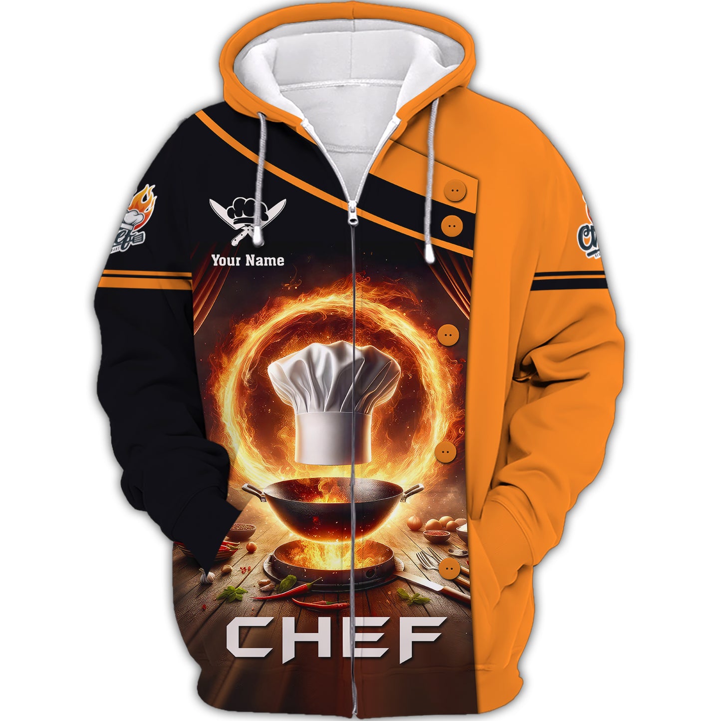 Chef Pan On Fire 3D Shirt Cooking Chef Custom T-Shirts Gif For Chef