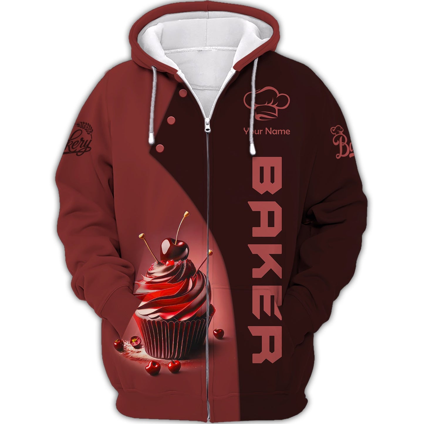 Zipper Hoodie Seductive Cupcakes 3D Shirts Gif For Baker, Bakery Custom T-Shirts