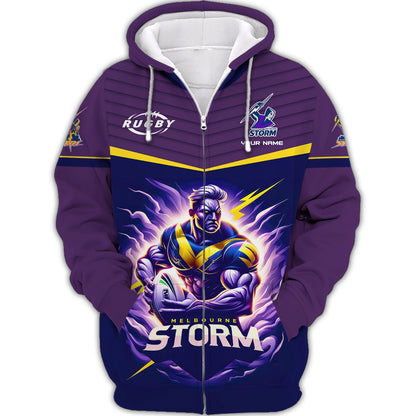 Zipper Hoodie Melbourne Storm 3D Shirt Rugby Custom T-Shirts