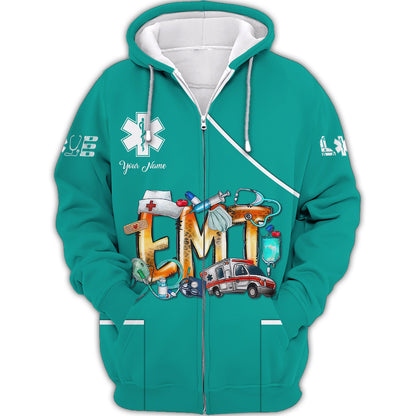 Zipper Hoodie Medical First Aid Equipment 3D Shirt EMT Lover Custom T-Shirts